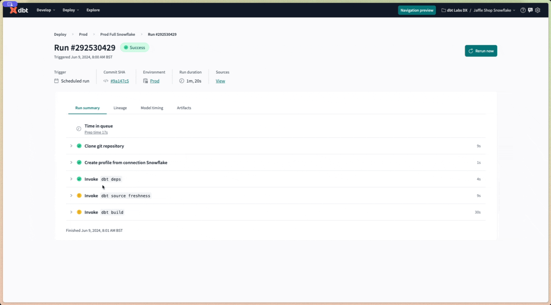 Example of accessing dbt Explorer from the Lineage tab